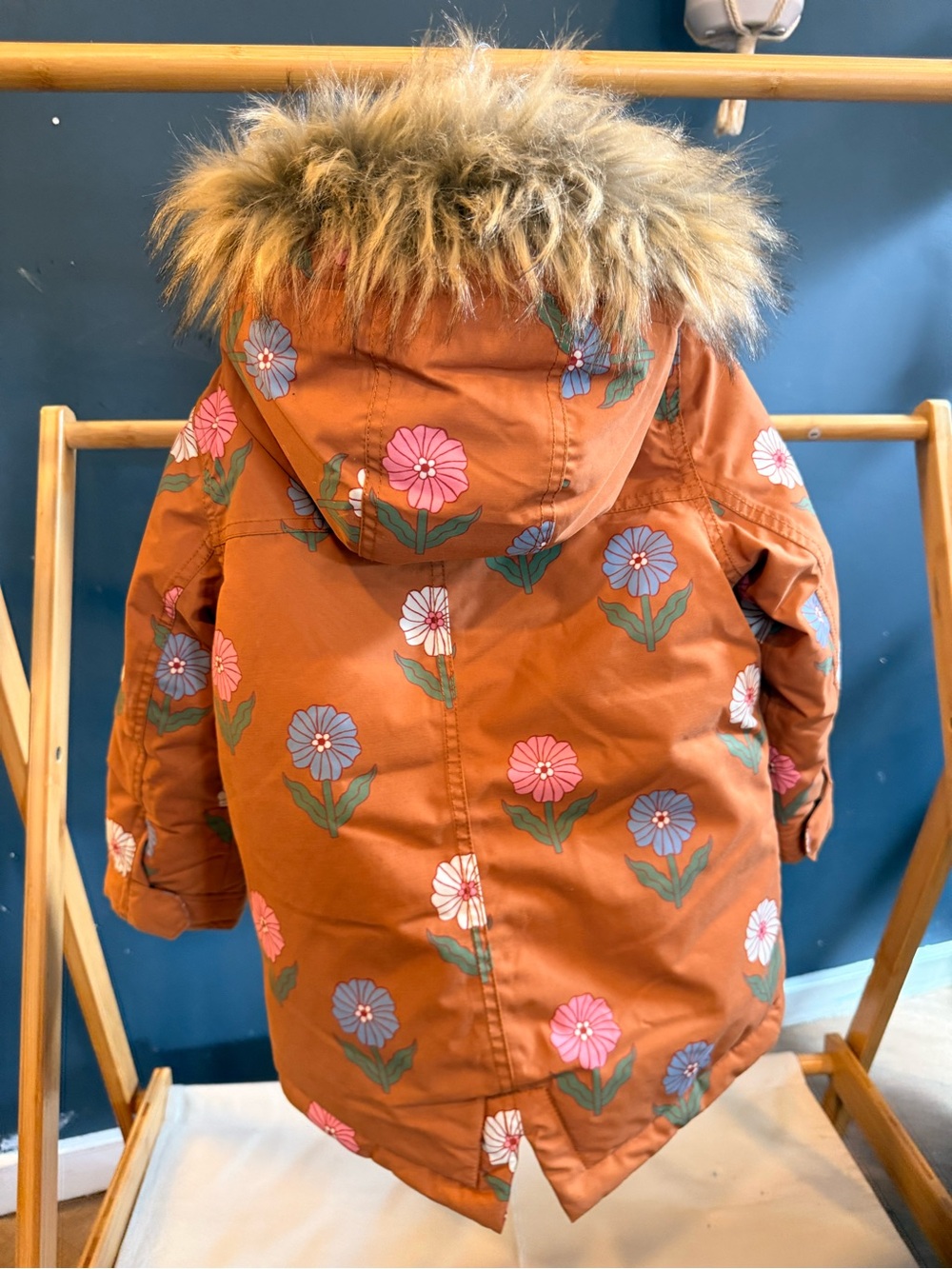 Mini Boden Girls' Floral Hooded Parka Jacket - Rust 2-3y - Picture 2 of 3